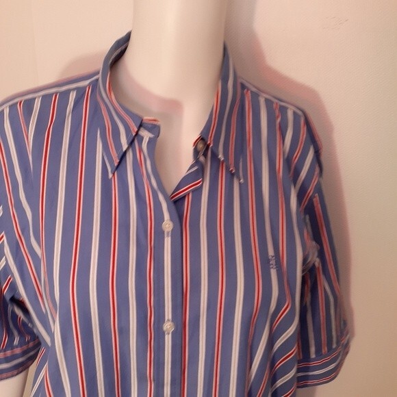 Lauren Ralph Lauren blue striped cotton shirt XL tunic top career summer office - Picture 2 of 6